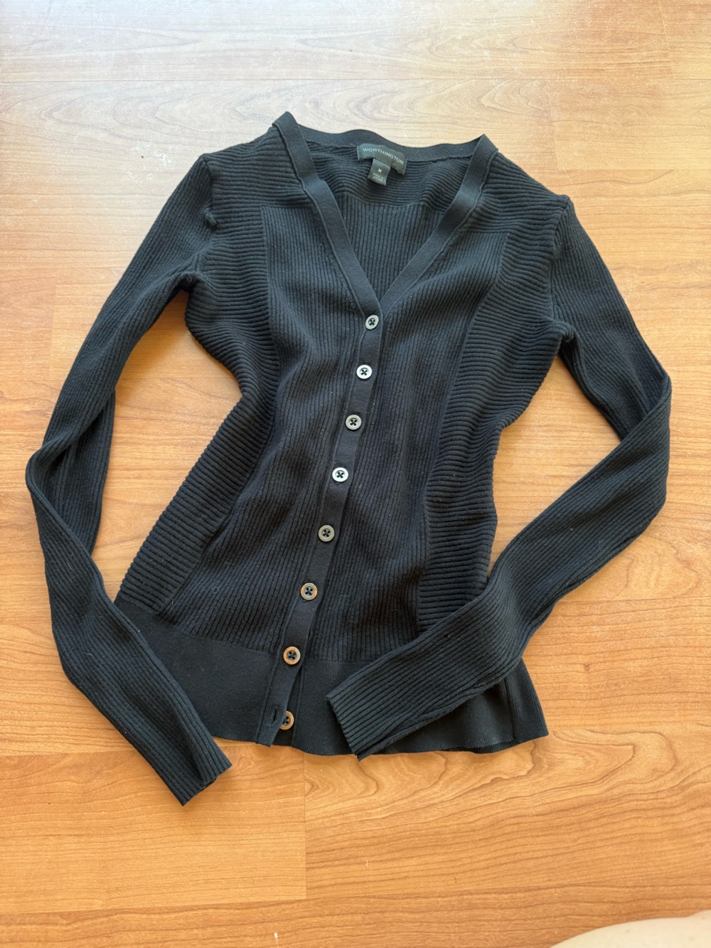 Black Ribbed Button-Front Women’s Sweater